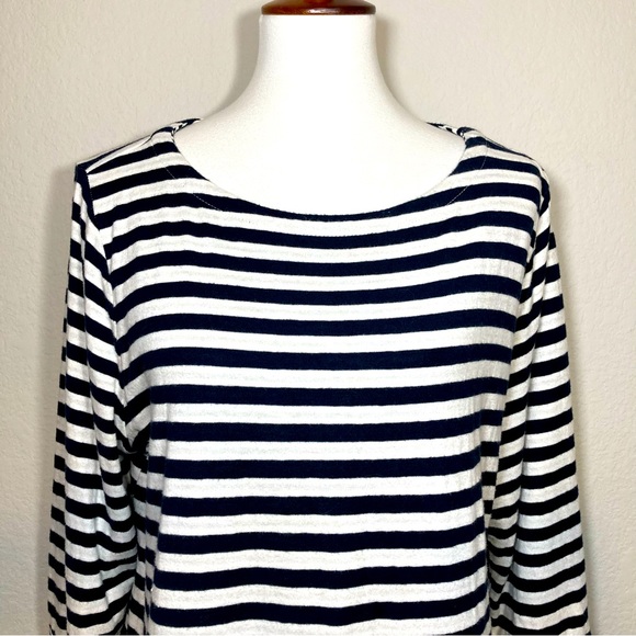 J JILL Black White 3/4 Sleeve Striped Knit Contrasting Trim Tunic Top Size Large - Picture 2 of 8
